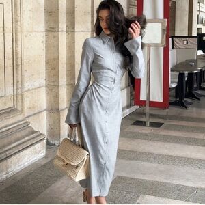 Meshki Dorian Fitted Shirt Midi Dress in Charcoal Mark (grey) XXS NWT New